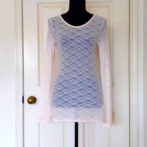 NWOT. Express Nylon and Spandex All Lace Long Sleeve Light Pink Blouse.